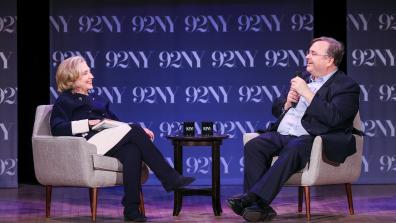 Secretary Hillary Clinton (left) and Reid Hoffman (right) in discussion at the 92Y