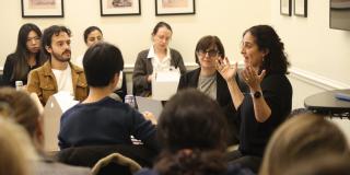 Ester Fuchs and Maryam Banikarim lead a roundtable with students